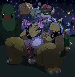 2boys anal anal_sex antennae anthro anthrofied ass balls barbed_penis big_dom_small_sub blush bottomless bowser bracelet cock_ring crossover duo final_fantasy fireworks full_body furry horn jewelry koopa male male_only mammal mario_(series) moogle multiple_boys munks_(artist) musclegut night nintendo on_lap on_top on_top_of open_mouth outdoors overweight overweight_male penetration penis scalie shell sitting size_difference spiked_armlet spiked_bracelet spiked_cock_ring spiked_collar spiked_shell spikes spread_legs spreading square_enix super_mario_bros. testicles voyeur wings yaoi