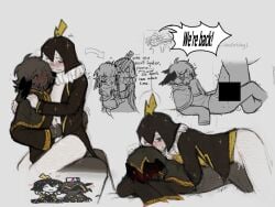 blush caught_in_the_act closed_eyes clothed_sex forsaken_(roblox) gay gentle_sex half_clothed interrupted male/male masturbation mute panting pussy ringmaster_(forsaken) stroking_penis taph_(forsaken) trans_man trembling vaginal_sex wings