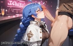 absurd_res ai_generated anime blowjob blue_hair braid braided_hair braided_ponytail braided_twintails cock cock_worship female hi_res highres mushoku_tensei ozziru patreon roxy_migurdia self_upload twintails uncensored