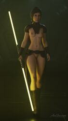 3d aw-gazzam bastila_shan breasts exposed_breasts female knights_of_the_old_republic lightsaber pussy star_wars