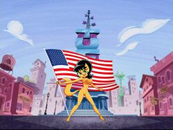2025 accessory american_flag anthro big_breasts black_hair breasts colored domestic_cat dragonstar731 exhibitionism felid feline felis female green_eyes hair hair_accessory hairband kitty_katswell looking_at_viewer mammal nickelodeon nude outside patriotism politics screencap screencap_background smile solo streaking t.u.f.f._puppy tan_body united_states_of_america waving_flag
