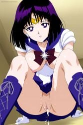 1girls ai_generated bishoujo_senshi_sailor_moon breasts cowgirl_position female hotaru_tomoe purple_eyes purple_eyes_female purple_hair purple_hair_female pussy remastered sailor_saturn short_hair short_hair_female upscaled