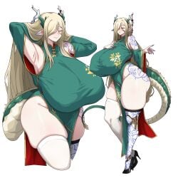1girls amx1375 female horns huge_breasts light-skinned_female tagme thighhighs