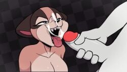 1boy 1girls animated anthro beat_banger blue_eyes breasts bunfan_games checkered_background cum cum_on_face cum_on_tongue cumshot facial female furry gale_shinpen komdog komponi mp4 naked no_sound on_knees penis sharp_teeth tagme tongue_out video white_fur