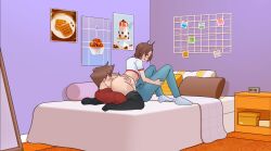 2boys ahe_gao alarm_clock ass bed bedroom black_kneehighs blush boner brothers bubble_butt bulge casey_(stuck_at_home) cum cum_on_clothes cumming eating_ass ejaculation facesitting femboy gay grabbing_ass incest incest_(lore) jason_(stuck_at_home) licking_ass mirror orgasm pictures pillows posters shelf socks sportswear stuck_at_home thick_thighs