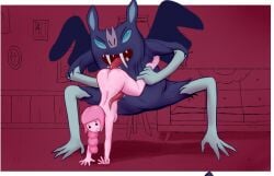 adventure_time big_breasts big_butt big_thighs big_titties black_hair breasts curvaceous curvaceous_female female grey_skin long_hair marceline marceline_the_vampire_queen pink_body pink_hair pink_skin princess_bubblegum resistanthoney rubber vampire vampire_girl yuri
