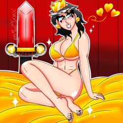 1female 1girls 2d 2d_(artwork) barefoot bikini black_toenail_polish black_toenails crown feet feet_fetish female foot_fetish gold gold_bikini gold_jewelry golden_week oc original_character original_characters princemaya sword toe_ring toe_rings toenail_polish toenails toes