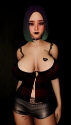 1girls 3d 4k ass big_breasts black_lips black_lipstick black_makeup blacked breasts clothed_female clothing collar cosmic_eyes crashbanditkut earrings eyebrow_piercing eyebrows eyelashes eyeshadow female female_focus freckles freckles_on_face fuck_me_(text) green_hair hair hi_res high_resolution highres house legs light-skinned_female light_skin lips lipstick long_eyelashes looking_at_viewer makeup multicolored_eyes multicolored_hair navel navel_piercing night nose_piercing original original_character pet_play piercing qos qos_tattoo queen_of_spades queen_of_spades_symbol queen_of_spades_tattoo septum_piercing shirt short_hair solo spade_tattoo stockings street tattoo tattoos virt-a-mate virtamate young