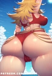ai_generated big_ass big_breasts big_butt big_thighs blonde_hair blush from_behind from_behind_position huge_ass huge_breasts huge_butt huge_thighs o-ring o-ring_bikini panty_&_stocking_with_garterbelt panty_anarchy red_bikini wanuze wide_hips