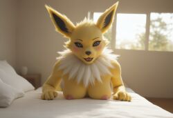 ai_generated anthro anthropomorphic beautiful bedroom big_breasts breasts breeding_request female fox fox_girl fur furry furry_female furry_only generation_1_pokemon handjob impregnation_request in_heat inviting_to_sex jolteon looking_at_viewer on_knees pokémon_(species) pokemon pokemon_(species) seductive seductive_look seductive_smile sexy sexy_body sexy_pose tits_out wet_pussy