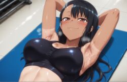 ai_generated armpit_fetish armpits big_ass big_breasts black_hair breasts bubble_ass bubble_butt cameltoe female female_focus fit fit_female gym gym_clothes gym_uniform hands_behind_head hayase_nagatoro indoors kikia1 long_hair on_back please_don't_bully_me,_nagatoro presenting_armpit skinny slim_girl tan_body tanline tight_clothing upper_body