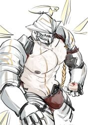 abs arknights armor armored_boots armored_gloves bara bulge cake faceless_character faceless_male hairy halo helmet holding_object male male_only mostly_nude nipples pecs sankta_miksaparato tagme tagme_(artist) wings