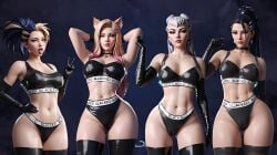 ahri ai_generated akali asian_female blacked blacked_clothing curvy_female demon dreamcuc evelynn female female_only fox_ears hands_behind_head k/da_ahri k/da_akali k/da_all_out_ahri k/da_all_out_akali k/da_all_out_evelynn k/da_all_out_kai'sa k/da_all_out_series k/da_evelynn k/da_kai'sa k/da_series kai'sa latex latex_gloves latex_stockings latex_underwear league_of_legends light-skinned_female multiple_girls open_mouth peace_sign pinching_gesture posing small_penis_humiliation tongue_out vastaya white_hair