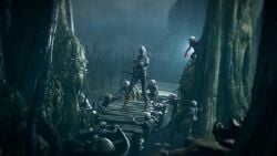 3d boots cd_projekt_red ciri clothing female forest gloves green_eyes imminent_rape imminent_sex light-skinned_female lydas3d mascara monster nekker outdoors penis scar sword the_witcher_(series) the_witcher_3:_wild_hunt white_hair witcher_medallion