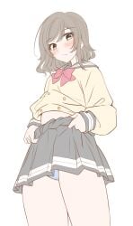 blue_eyes brown_hair female grey_hair love_live! love_live!_sunshine!! midriff panties school_uniform short_hair stomach underwear uranohoshi_school_uniform watanabe_you