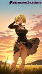 1girls 2025 ai_generated artist_name beelzebub_(manga) blonde_hair breasts breasts breasts bust chest cloud cloudy_sky dress dusk electroworld evening female female_pubic_hair field gradient_sky grass green_eyes hair_over_one_eye hi_res high_quality high_resolution highres hilda_(beelzebub) horizon leaf leaves_in_wind mountainous_horizon no_panties ocean orange_sky outdoors palm_tree patreon patreon_username petals pubic_hair red_sky sky solo stable_diffusion sun sunset tree twilight watermark wind wind_lift