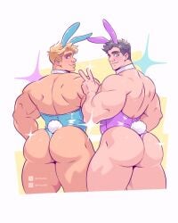 2boys bara big_ass big_butt black_hair blonde_hair bubble_butt easter gay gray_eyes green_eyes male male/male male_only male_playboy_bunny mdart89 muscular muscular_male playboy_bunny playboy_bunny_costume playboy_bunny_leotard