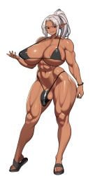 bikini bikini_bottom bikini_top dark-skinned_female dark_elf dark_elf_female dark_skin dickgirl elf elf_female elf_girl female futanari huge_breasts intersex intersex/female mk001black muscles muscular_female original original_character penis_outline swimsuit swimwear testicles thong thong_bikini
