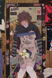 body_writing english_text johannofart mirror mirror_reflection reflection socks sticker stickers text writing_on_body