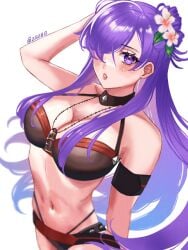 1girls alluring bare_shoulders big_breasts bikini black_bikini black_choker choker cleavage fire_emblem fire_emblem:_three_houses fire_emblem_heroes fire_emblem_warriors:_three_hopes flower hair_flower hair_ornament hair_over_one_eye hibiscus high_res intelligent_systems long_hair looking_at_viewer navel nintendo official_alternate_costume purple_eyes purple_hair shez_(female)_(fire_emblem) shez_(female)_(summer)_(fire_emblem) shez_(fire_emblem) stomach swimsuit white_flower zqzbq