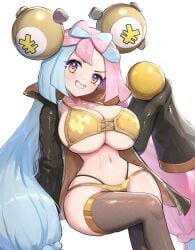 big_breasts big_thighs breasts gold_bikini gonzarez1938 iono_(pokemon) nintendo pokemon pokemon_sv