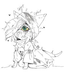 cock_on_face green_eyes huge_cock monster_hunter penis seb_mujinn size_difference sketch sweat tsukino_(monster_hunter_stories)