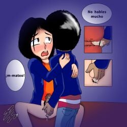 2boys argentinian_male censor_bar emo emo_boy fingering fingering_ass gay jeans julian_(sanz) latino latino_male long_hair male male_only mateo_(sanz) nervous nervous_face oc original_character self_upload simple_background spanish_text teen_boy teenage_boy teenager x-ray yaoi young younger_male