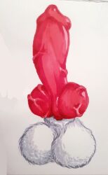 absurd_res animal_genitalia animal_penis anthro balls big_penis canid canine canine_genitalia canine_penis canis domestic_dog erection feral fur genitals hi_res huge_cock knot knotted_penis lawv male mammal nude penis red_penis solo solo_focus throbbing throbbing_penis traditional_media_(artwork) vein veiny_penis white_body white_fur wolf