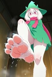 1boy ai_generated clothed deltarune dirty_feet foot_fetish foot_focus furry male male_only ralsei ralsei_with_white_fur soles solo