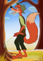 2016 anthro br'er_fox brer_fox canine clothed clothing disney fox foxmusk fur male male_only mammal markings outdoors peeing penis solo_male song_of_the_south tallywhacker tree urine watersports