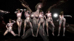 3d 6girls armpits arms_behind_head ass barefoot bent_over big_ass black_background breasts brown_hair deborah_harper feet female female_only fingers full_body grey_skin hand_on_head hand_on_hip hands hips injury lipstick long_hair looking_at_viewer looking_back medium_breasts monster_girl multiple_girls nipples nude open_mouth pussy resident_evil resident_evil_6 squatting standing stomach toes zombie zombie_girl