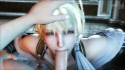 3d animated blinking blonde_hair blowjob blue_eyes clothed_female_nude_male deep_blowjob dress earrings eye_contact fellatio female hand_on_head hands_on_knees head_grab long_hair looking_at_viewer male milf no_sound oral pallidsfm penis pov sophitia_alexandra soul_calibur source_filmmaker straight video