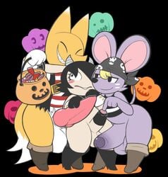 aintsmart animal_crossing anthro big_penis bottomless canine crazy_redd dumbun fox halloween holidays lagomorph male mammal mouse nintendo nude original original_character penis rabbit rod_(animal_crossing) rodent yaoi