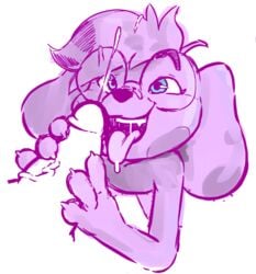 akunim anthro blue's_clues blue_eyes canine cub cum cum_on_face faceless_male female female_focus fur glasses magenta_(blue's_clues) male mammal nickelodeon open_mouth oral penis pink_fur simple_background straight tongue tongue_out white_background young