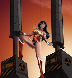 asphyxiation bare_shoulders black_hair blue_eyes bracelet breasts cleavage crotch_cutout dc dc_comics diana_prince female female_only heroineaddict high_resolution justice_league large_breasts lasso lasso_of_truth legs legwear long_hair mechanism nipples pussy shoes solo strangling tagme thighs tiara torn_bodysuit torn_clothes wonder_woman wonder_woman_(series)