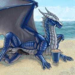 2016 animal_genitalia anus balls beach beverage black_penis blue_eyes blue_scales claws dragon drinking erection feral horn inereigan looking_at_viewer male male_only membranous_wings nude outside penis presenting ridged_penis rumiir scales scalie seaside sheath simple_background solo straw teeth water western_dragon wings