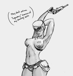 breasts fallout fallout_4 gun raider raider_(fallout) text topless weapon