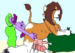 anthro belly_expansion bovine breasts cattle cum cum_while_penetrated feet_first furgonomics furry-specific_piercing futanari genital_piercing inflation intersex/intersex lactation mammal monotreme nipples nude penetration penis penis_piercing piercing platypus rancid tail_piercing teats udders unbirthing vore what