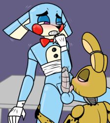 animatronic balls blush five_nights_at_freddy's five_nights_at_freddy's_2 lagomorph licking licking_penis machine male male_focus male_only mammal oral_sex penis rabbit robot snaxattacks springtrap springtrap_(fnaf) springtrap_(mizumew) tongue tongue_out toy_bonnie_(fnaf) trap