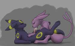 1boy 2013 anthro ass black_fur black_nose blush canine claws closed_eyes cum cum_in_mouth cum_inside cum_on_penis digitigrade ears_down eeveelution erection espeon fangs feet feline fellatio female furry grey_background half-closed_eyes hi_res koba legs_up long_ears lying male mammal nintendo nude on_back open_mouth oral paws penis pink_fur pokemon saliva sex sharp_teeth side_view simple_background sitting smile tail teeth toe_claws tongue tongue_out umbreon video_games