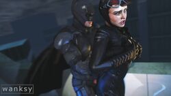 3d animated batman batman:_arkham_knight batman_(series) breast_grab bruce_wayne catwoman catwoman_(arkham) catwoman_(arkham_knight) clothed_sex dc dc_comics female from_behind goggles jiggle night no_sound open_mouth outdoors rain selina_kyle sex short_hair shorter_than_10_seconds source_filmmaker standing straight video wanksy wind