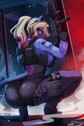 animal_ears animal_tail big_breasts big_thighs big_titties black_fur breasts clothing curvaceous curvaceous_female curvaceous_figure curvy curvy_figure curvy_hips feline feline_ears female female_focus female_only furry furry_female furry_only long_hair looking_at_viewer military_uniform mmaikory original original_character yellow_hair