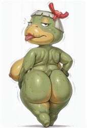 1girls ai_generated animal_crossing animal_crossing_new_horizons anthro ass_focus back_view bbw big_ass big_breasts big_nipples cellulite chibi chubby colored_skin datlizardass elderly elderly_female fat fat_ass female from_behind furry furry_female gilf grams_(animal_crossing) green_skin grey_hair huge_ass huge_breasts kapp'n kappa large_areolae looking_at_viewer looking_back mature mature_female milf nintendo nude older_female plump rear_view red_lips sagging_breasts shortstack solo tongue_out turtle turtle_girl white_background