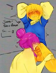 blowjob deepthroat forsaken forsaken_(roblox) hidden_eyes jane_doe_(forsaken) jane_doe_(roblox) kunislugs male/female noob noob_(forsaken) noob_(roblox) roblox semi_nude yellow_body yellow_skin