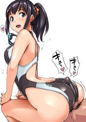 arched_back ass assertive bent_over big_ass black_hair blue_eyes buttjob censored clothed_buttjob clothed_female_nude_male clothed_sex clothesjob competition_swimsuit covered_buttjob dat_ass goggles grinding heart long_hair looking_back one-piece_swimsuit open_mouth original outercourse penis_under_another's_clothes penis_under_swimsuit pointless_censoring ponytail raikoh rubbing sex sitting_on_lap sitting_on_person solo_focus straight swimsuit swimsuitjob tied_hair wet