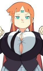 1girls 3:5 3_eyes blue_eyes breast_drop breasts bursting_breasts bursting_clothes divine_wine eliza_(vampiranhya) freckles huge_breasts inverted_nipples las_demoniacas_desventuras_de_vampiranhya looking_at_viewer meme orange_hair plump school_uniform shorter_than_10_seconds simple_background smile tagme vampiranhya_(artist) vertical_video video white_background