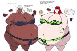 belly_bulge belly_expansion belly_inflation black fat fat_ass fat_breasts fat_butt goddess green_eyes hyper jean_grey marvel marvel_rivals obese red_hair storm_(x-men) white white_hair