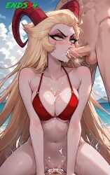 ai_generated big_breasts bikini blonde_hair breasts cum cum_in_pussy double_penetration ends34 female female_focus hazbin_hotel horns lilith_morningstar_(hazbin_hotel) long_hair milf mother purple_eyes pussy sex vagina vaginal_penetration