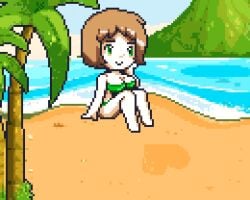 animated beach beach_anime_day_(game) bikini breasts english_text female game_cg repa_games_(developer) sand tree