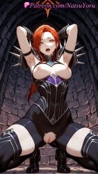 1girls 2025 ai_generated armor armpit armpits arms_behind_head arms_up ass_visible_through_thighs assumi bodysuit boots bound breasts breasts_out cleavage erect_nipples female genitals hard_nipples hi_res high_heels highres long_hair looking_at_viewer natsuyoru nipples open_mouth orange_eyes orange_hair patreon pussy red_hair solo spikes spread_legs squatting teeth thigh_boots thighhighs tight_pussy torn_clothes vagina voluptuous voluptuous_female world_of_warcraft wow